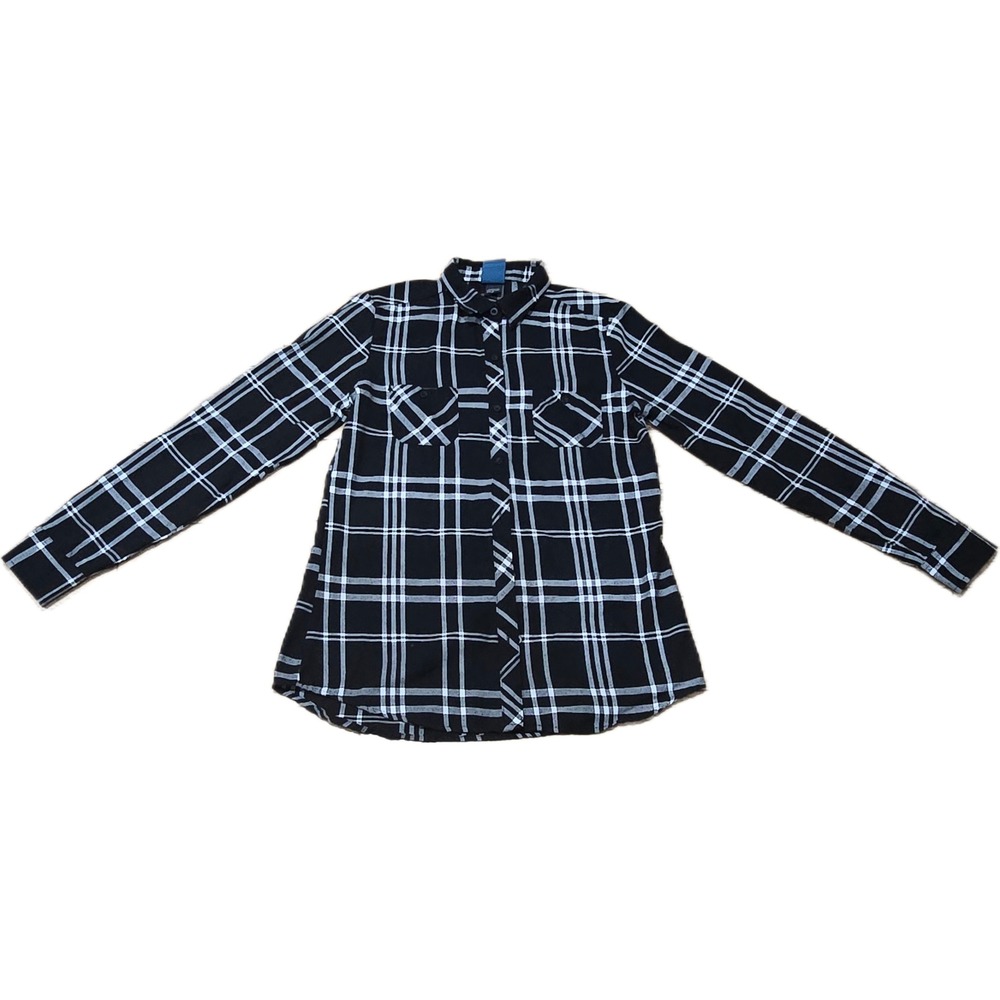 Harry Potter Hot Topic Hogwarts Crest‎ Plaid Flannel Shirt Black White Mens M